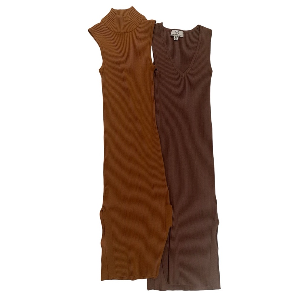 Magaschoni Brown and Tan Midi Dresses